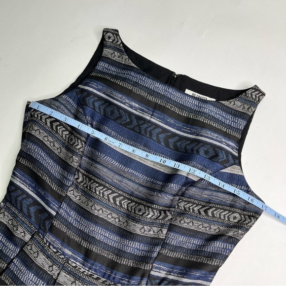 Bb Dakota Kinley Southwest Blue Grey Silver Retro Boat Neck Fit-n-Flare Dress - Picture 13 of 15